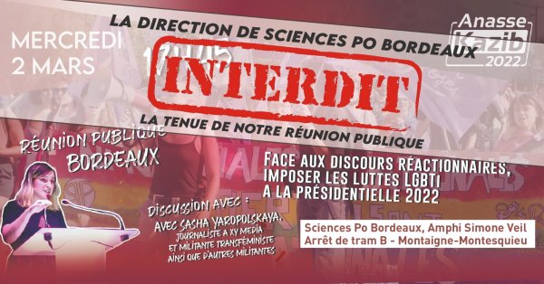 Bordeaux. La direction de Sciences Po interdit la conférence de Sasha Yaropolskaya, construisons la riposte ! 