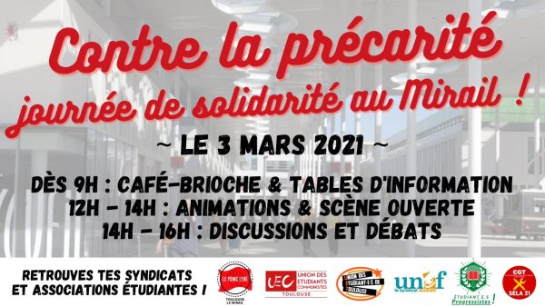 Toulouse. Mercredi 3 Mars : Journée contre la précarité étudiante à l'université du Mirail ! 