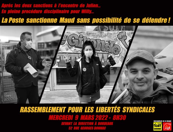 Bordeaux. Tous au rassemblement du 9 mars, pour les libertés syndicales à La Poste 